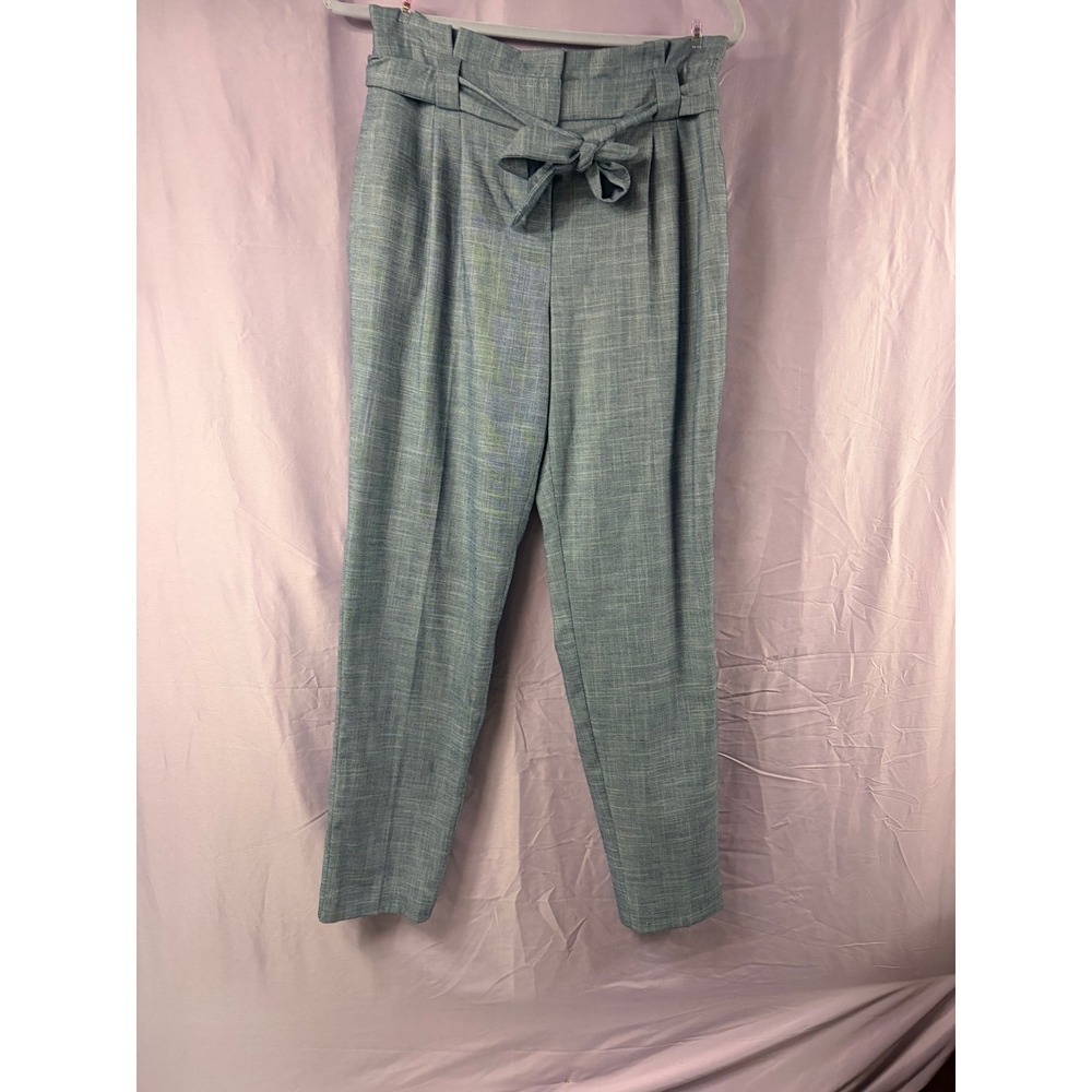 Calvin Klein Blue Textured Paperbag Waist Tapered Dress Pants Size 6